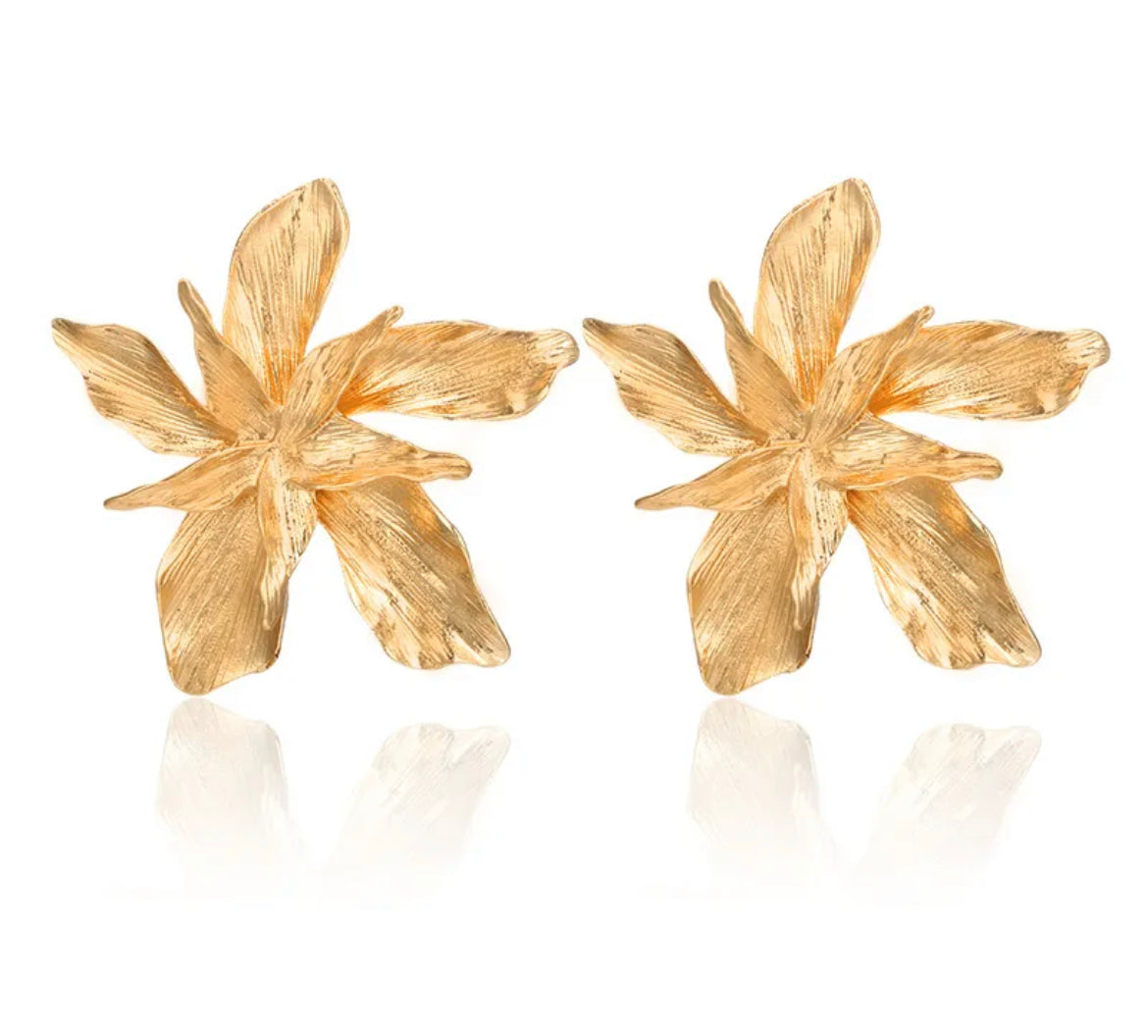 Large Flower Studs Gold
