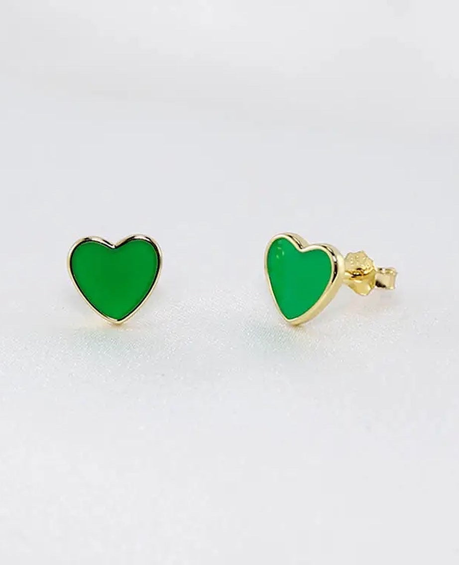 Mini Heart Studs Green